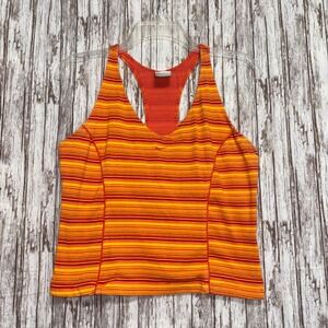VINTAGE Nike Women's Athletic Tank Top Orange Yellow Stripe Racerback Top XLarge